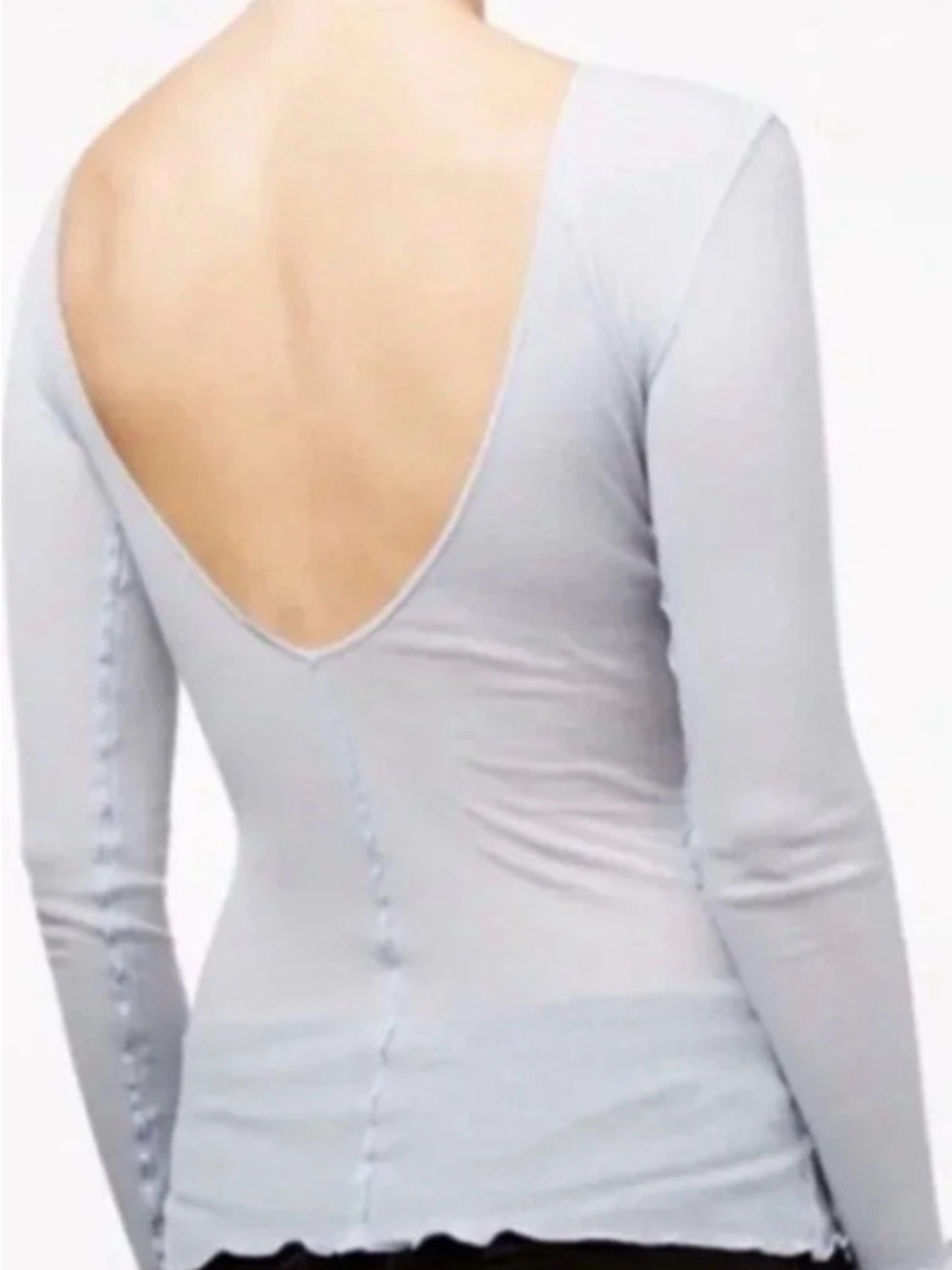Free People Light Blue Long Sleeve Scoop-Back Tee